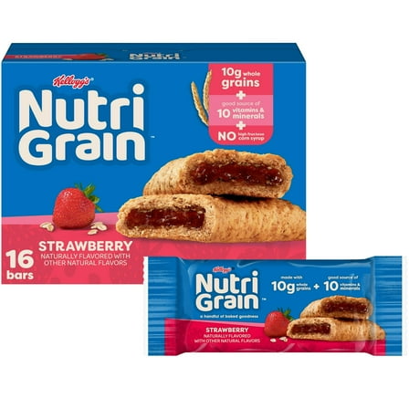 Kellogg's Nutri-Grain Strawberry Chewy Soft Baked Breakfast Bars, Kids Snacks, 20.8 oz, 16 Count pack of 1