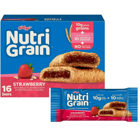 Kellogg's Nutri-Grain Strawberry Chewy Soft Baked Breakfast Bars, Kids Snacks, 20.8 oz, 16 Count pack of 1