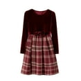 thumbnail image 5 of Gytharion Kids Velvet Dresses for Girls 4-12 Years, Soft Comfy Long Sleeve Crew Neck Evening Dress Little Girls Cute Bow Plaid Print A-Line Swing Party Dresses with Pockets, 5 of 5
