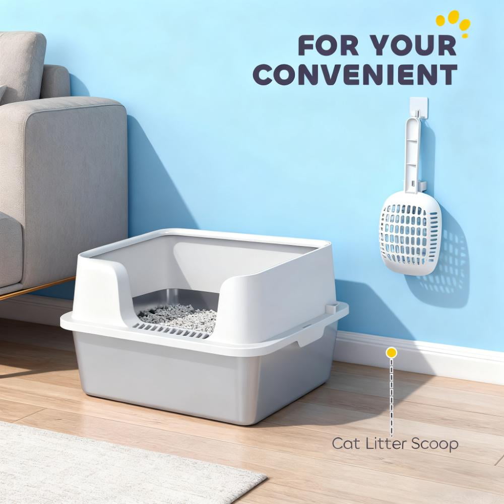 Stainless Steel High Sided Cat Litter Box for Large Cats, Odor Resistant Easy Clean Metal Litter Pan with Raised Edges