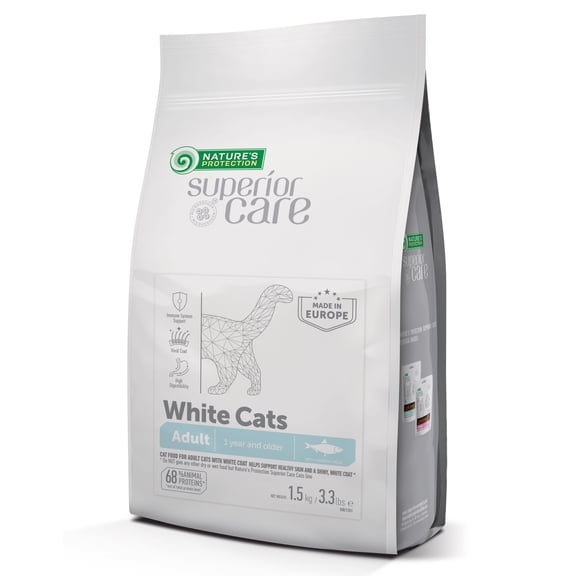 Nature's Protection Superior Care Dry Cat Food, Adult White Coat Cats, High Protein Herring, 3.3lb