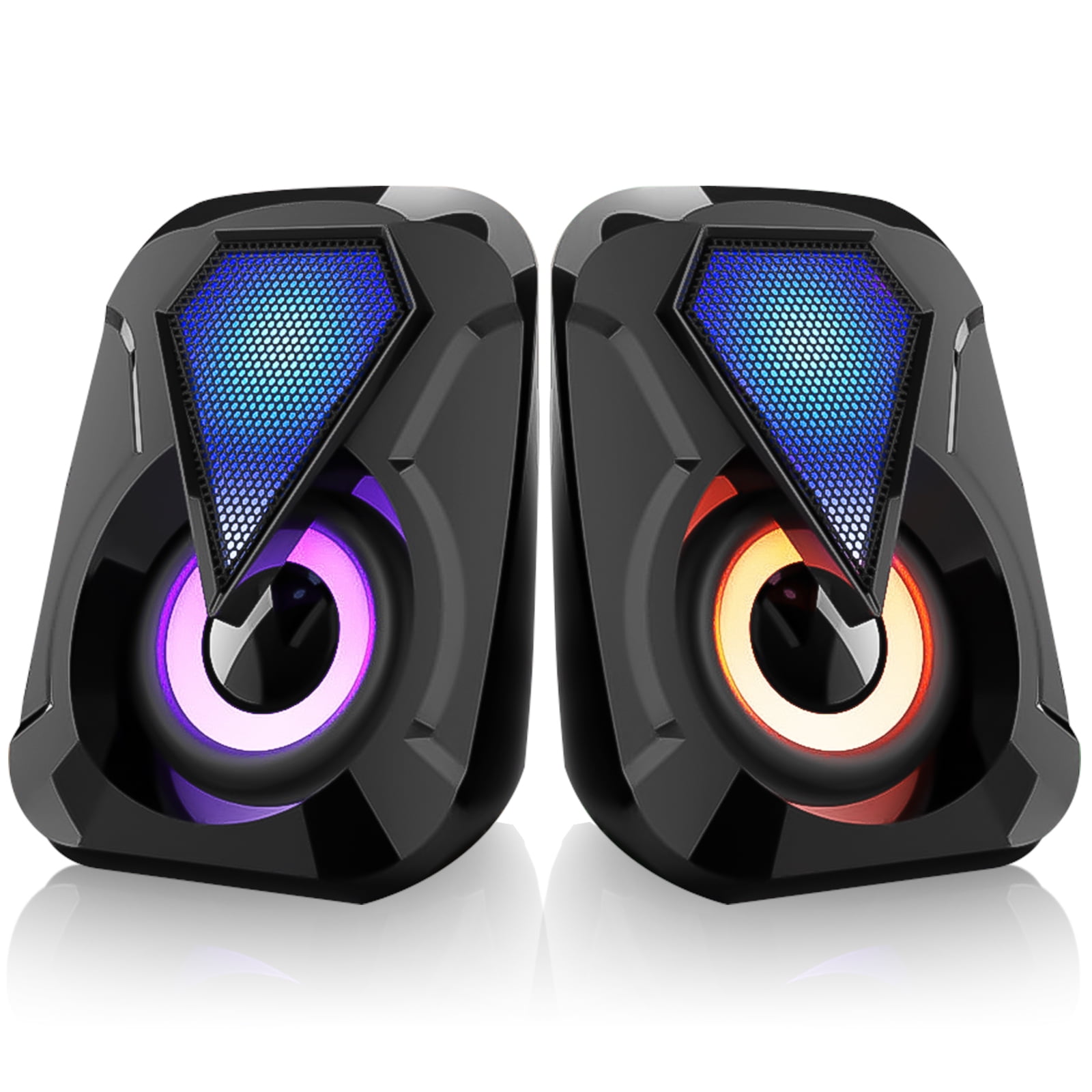 PC Gaming Speakers 16W USB Wired RGB Computer Speakers with Enhanced Stereo 6-Modes Colorful LED Light Dual-Channel Desktop Speakers for Tablet Computer Laptop Smartphones MP4 MP3 8Wx2