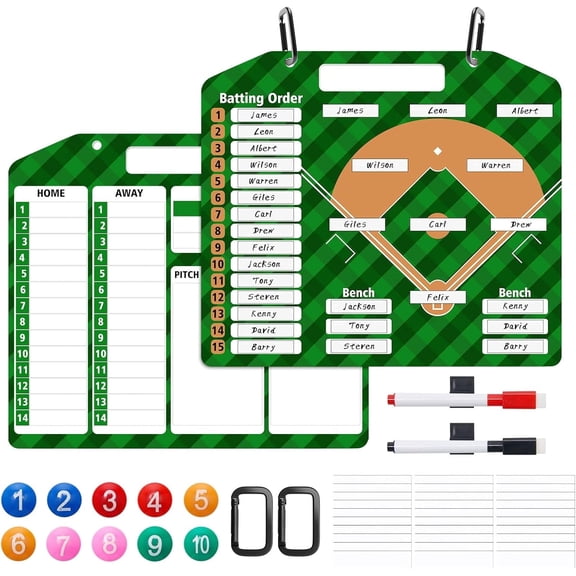 Baseball Coach Clipboard, Plutput Double-Sided Dry Erase Baseball Lineup Board for Baseball Dugout Coaching Board with 30 Lineup Card/ 10 Magnet/2 Marker/2 Hook
