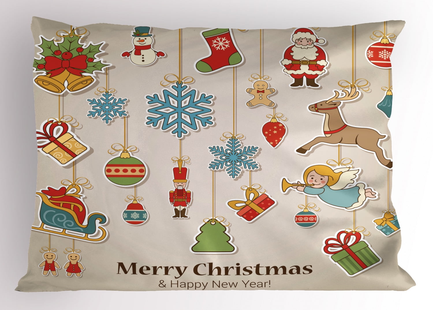Christmas Pillow Sham Xmas Winter Holiday Themed Icons Celebratory