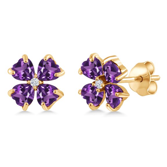 Gem Stone King 18K Yellow Gold Plated Silver Purple Amethyst Earrings for Women | 2.03 Cttw | Gemstone February Birthstone | Heart Shape 4MM