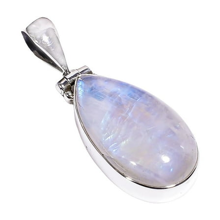 Natural Blue Rainbow Moonstone 925 Sterling Silver Statement Pendant Jewelry Gift for Her