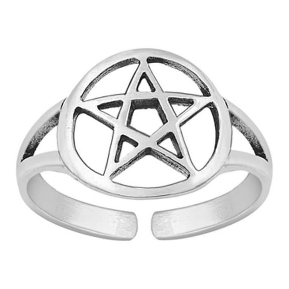 Sterling Silver Oxidized Pentagram Toe Ring Adjustable Midi Band 925 New Jewelry Female Unisex