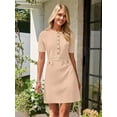 thumbnail image 3 of Women's Knit Bodycon Sweater Dress Button Short Sleeve Crew Neck Elegant Formal Mini Dress, 3 of 11