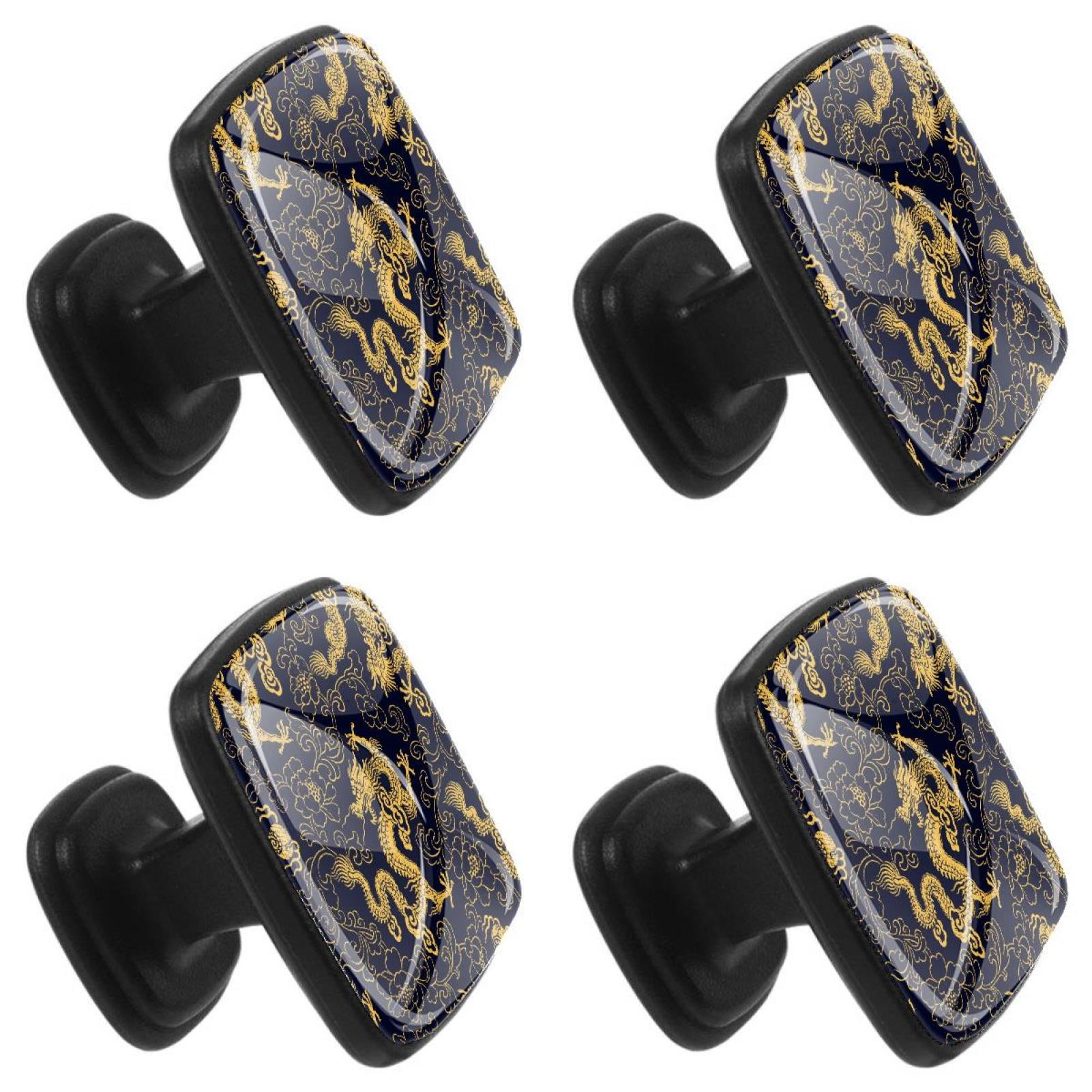4 Pcs Square Cabinet Handle Cupboard Knob Drawer Pulls Handle Chinese Golden Dragon Drawer Knobs with Screws Furniture Decoration