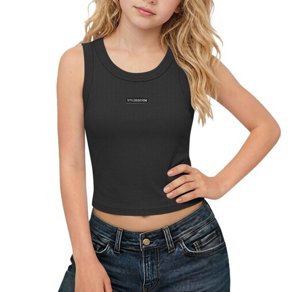 Tsesme Summer Sleeveless T-Shirt for Girls, Round Neck Slim Fits Crop Tank Tops, Summer Breathable Comfy Tanks 2-14 Year