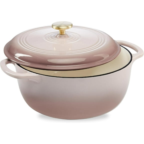 WYDK 6 Quart Enamel Cast-Iron Round Dutch Oven, Family Style Heavy-Duty Pre-Seasoned Cookware for Home, Kitchen, Dining Room, Oven Safe w/Lid, Dual Handles - Mushroom Beige