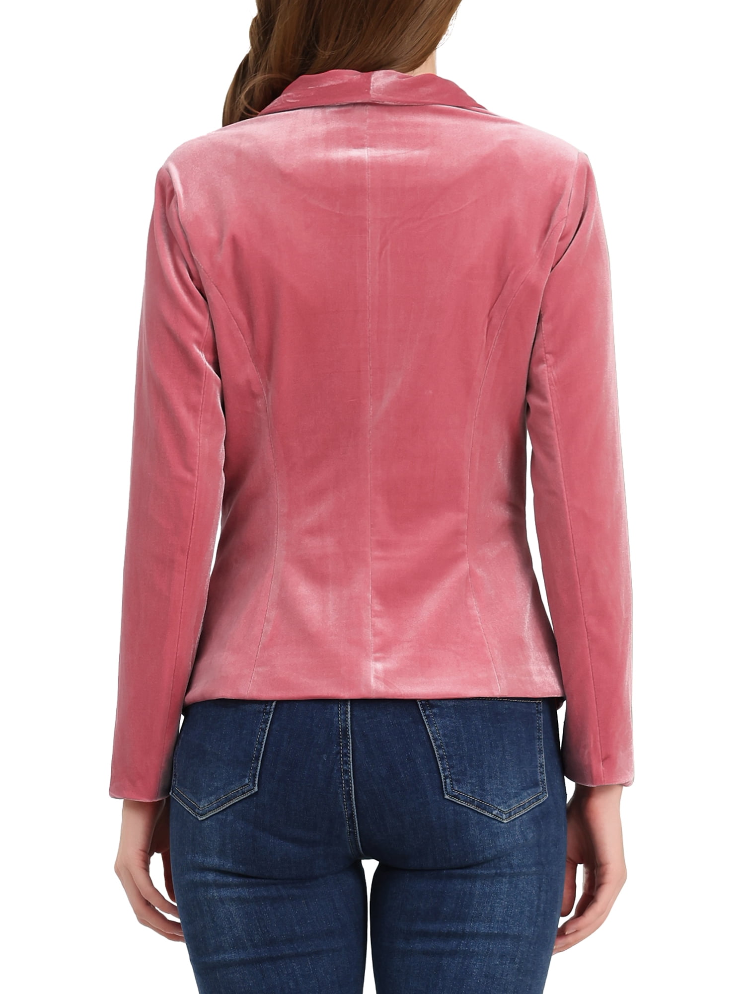 DARING DIVA Women's Velvet Office Coat Solid Shawl Collar Blazer XL Pink