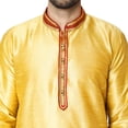 thumbnail image 2 of SKAVIJ Men's Tunic Art Silk Long Shirt Embroidered Casual Kurta X-Large Gold, 2 of 6