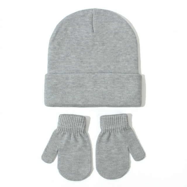JAKANYQ Toddler Baby Baby Knitted Hat And Glove Sets Versatile Solid Color Spring Child Wool Pullover Hat Grey S