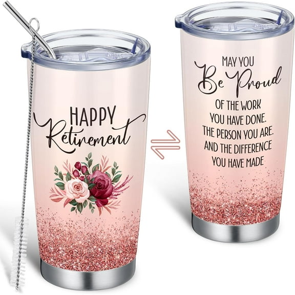 Rtteri 2024 Retirement Gifts for Women 20 oz Stainless Steel Tumbler with Lid Straw Brush Happy Retirement Goodbye Farewell Gift for Coworkers Teacher Police Nurse Doctor Travel Tumbler Mug