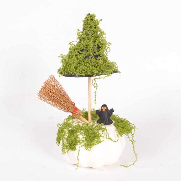 Xuyuer Halloween Witch Hat and Pumpkin Decor, 7 Inch Mini Fake Pumpkin Ornament for Dining Table Cabinet Holiday Party Display