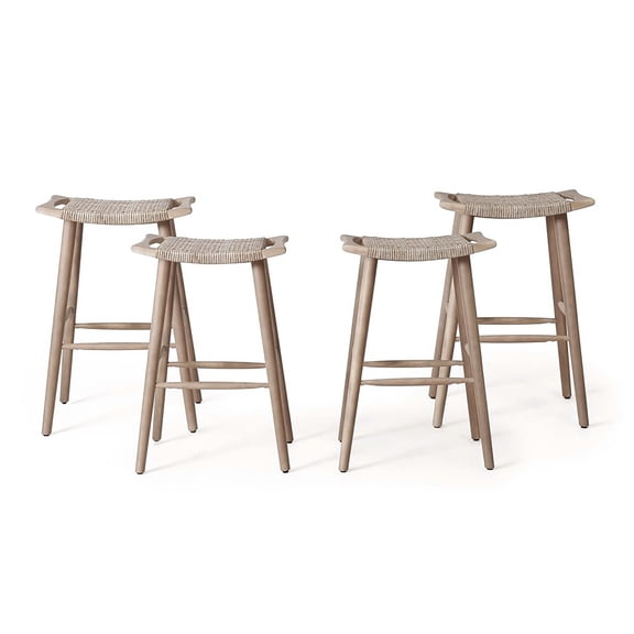 Dade Pulaski Outdoor Acacia Wood Barstool with Wicker, Set of 4