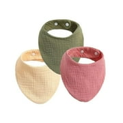 3pcs Baby Feeding Drool Bibs Saliva Towel Triangle Solid Color Scarf Bandana Soft Cotton Bib Adjustable Snap Button Burp Cloth style 3