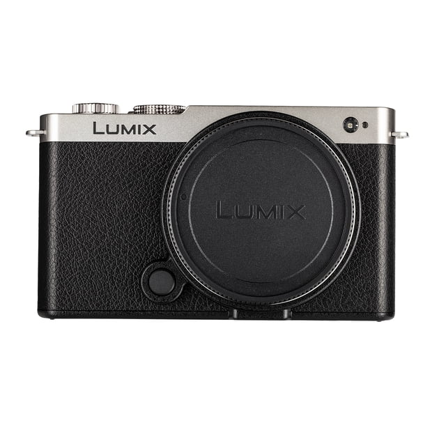 Panasonic LUMIX S9 Mirrorless Camera, 24.2MP full-frame with Phase Hybrid AF and Active I.S. technology, featuring a compact silver and black design with textured grip and centered lens mount. Ideal for professional-grade photography, social media content creation, and seamless smartphone transfer.