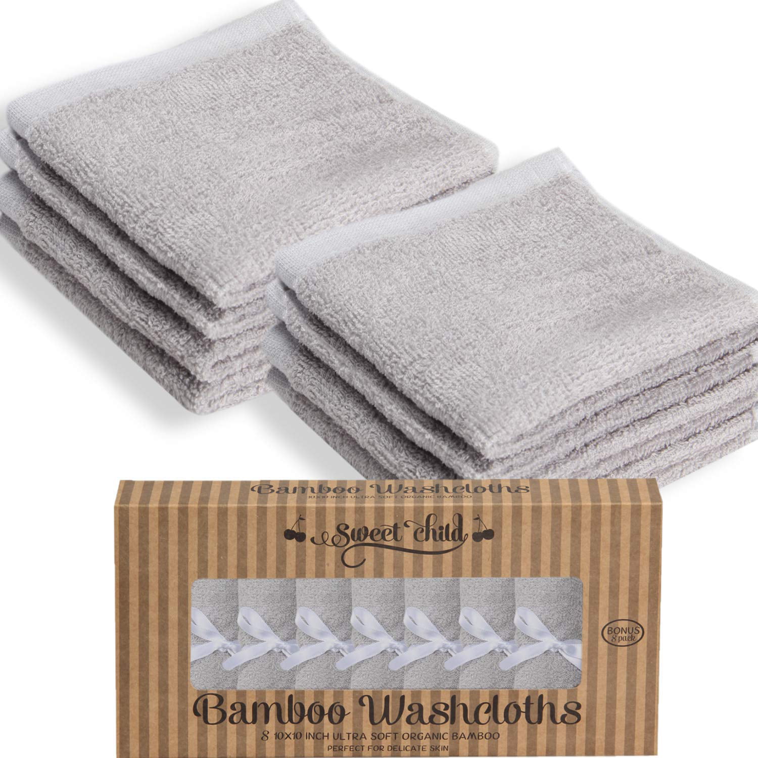 Baby Washcloths 100% Organic Bamboo Bath Washcloth Reusable Face Towels Soft Set 