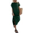 thumbnail image 2 of Coduop Women Maxi Dress Batwing Sleeve Long Dress Loose Side Slit Long Beach Cover Up Sundress, 2 of 8