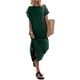 thumbnail image 2 of Lucakuins - Vestido de playa informal de verano para mujer, color sólido, manga corta de murciélago, cuello redondo, vestido dividido Lucakuins  moda, 2 of 8