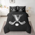 thumbnail image 2 of Homewish Kids Teens Ice Hockey Bedding Comforter Set 7-Piece for Boys Girls, Black Gray Monogrammed King Bedding Sets, Sports Theme Bed Sheets, Lightweight Room Decoration, 2 of 8