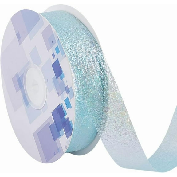 1roll 20 Yards Iridescent Polyester Ruffled Ribbon for Sewing Decoration Sky Blue 1 inch(25mm)