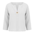 thumbnail image 6 of Kaemgyyd 3/4 Length Sleeve Womens Tops Solid Color Linen Casual Blouses Button V Neck T Shirts Fall Fashion Clothes, 6 of 7