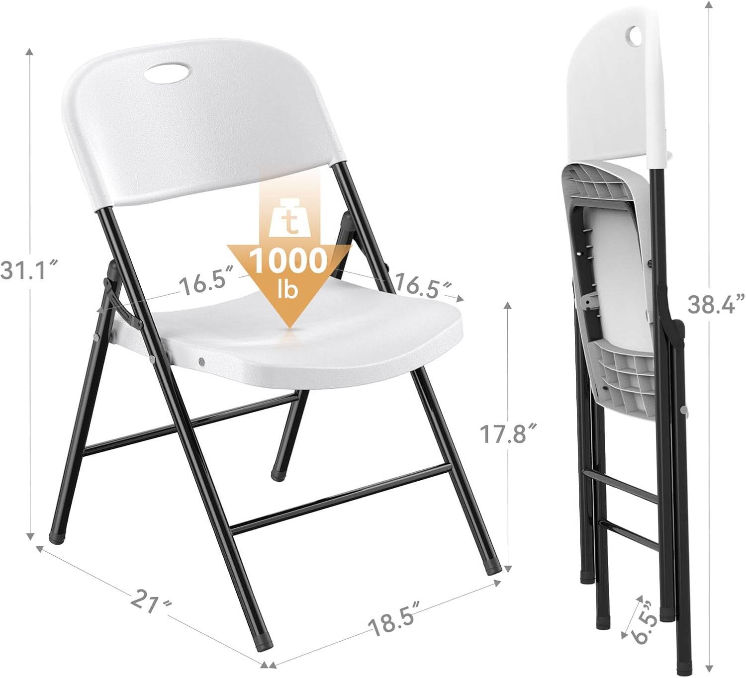 Nazhura Heavy Duty Folding Chair, White, Set of 4 photo 3