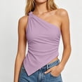 thumbnail image 2 of Tqcoqu Womens Summer Tops Sleeveless One Shoulder Slim Fit Y2K Shirts Ruched Knit Asymmetrical Top Blouse,Purple,Women's S-XXL, 2 of 7