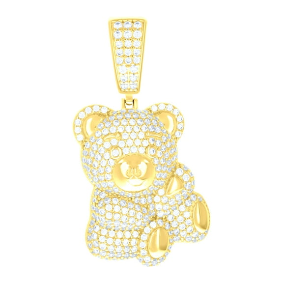 925 Sterling Silver Yellow-tone Unisex Cubic-zirconia Teddy Bear Fashion Pendant for Men Women