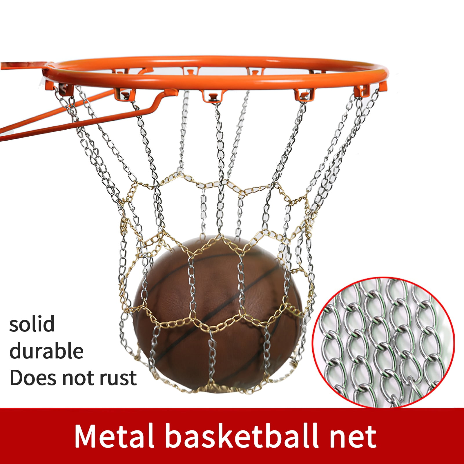 Chain Basketball Net Heavy Duty Galvanized Steel Goal Strong Hoops Outside 
