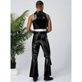 thumbnail image 4 of TiaoBug Men's Shiny Metallic 70s Rave Outfits Jazz Hip Hop Dance Unitard Sleeveless Disco Party Rompers Black XXL, 4 of 5