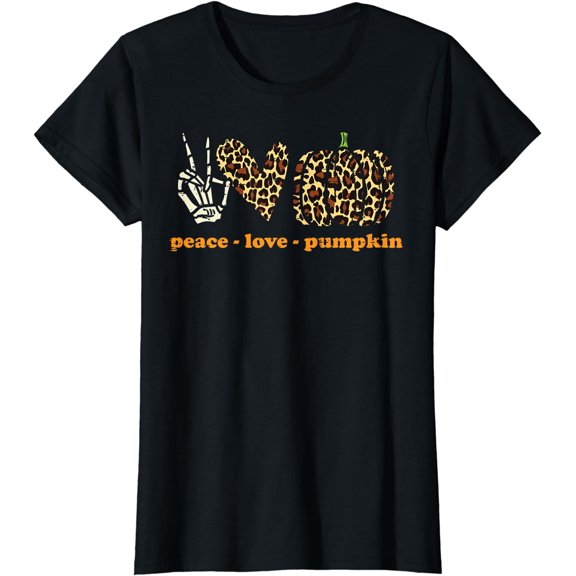 Peace Love Pumpkins Leopard Print Cheetah Halloween Women T-Shirt