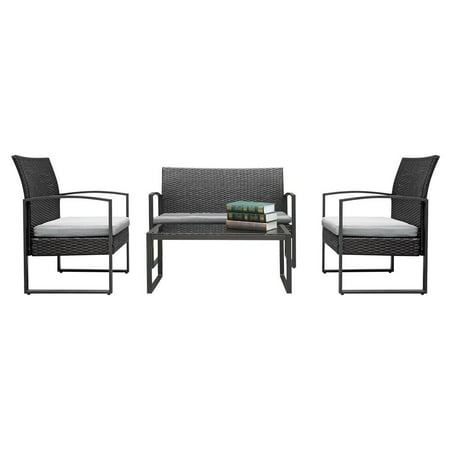 Ktaxon Outdoor Patio Wicker Furniture 4PCS Rattan Conversation Set
