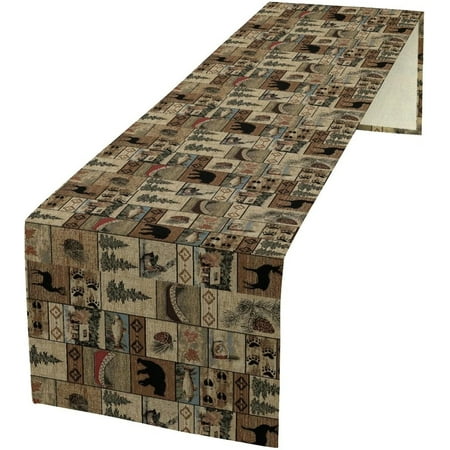 

Retro Rustic Style Table Runner Vintage Moose Deer Bear Leaf Tree Country Style Farmhouse Cottage Cabin Dinner Table Decoration for Home Kitchen Dining 13 x108