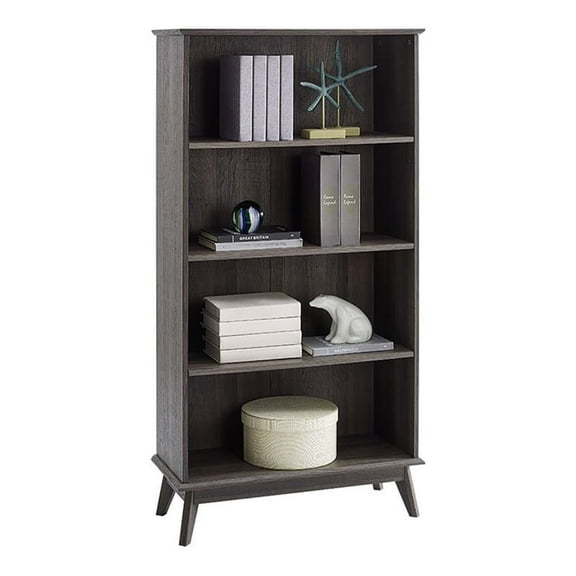 Pemberly Row Transitional 5-Tier Engineered Wood Bookcase in Smoke Oak
