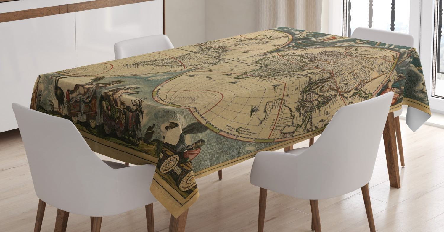 Vintage Tablecloth, Dated Old Map of Ancient World Historic Geography