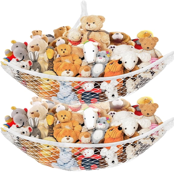 2 Pack Stuffed Animal Hammock Corner Hanging Organizer, Toy Storage, Stuffed Animal Storage Net Made from Quality Fishing Net, Holds 12lbs