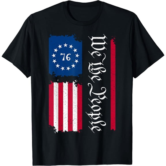 We the People 76 American Flag 鈥?USA Vintage Patriotic T-Shirt Black Medium