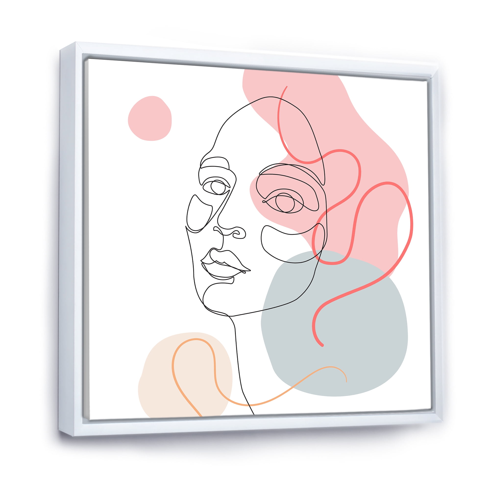 Designart 'One Line Drawing of Young Girl In Pastel Tones' Modern Framed Canvas Wall Art Print