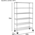 thumbnail image 3 of FDW 6-Shelf Metal Storage Rack, Wheels, Heavy-Duty Adjustable Shelving, 6000 Lbs Capacity, 18"x48"x76", Chrome Finish, 3 of 7