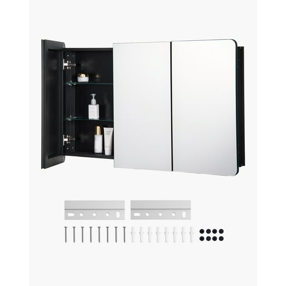 VEVOR Medicine Cabinet, 25.5 x 40 inch, Medicine Cabinet for Bathroom with Mirror, Aluminum Frame Bathroom Wall Cabinet, 4-layer Adjustable Shelves, Recessed & Wall-mounted Installation