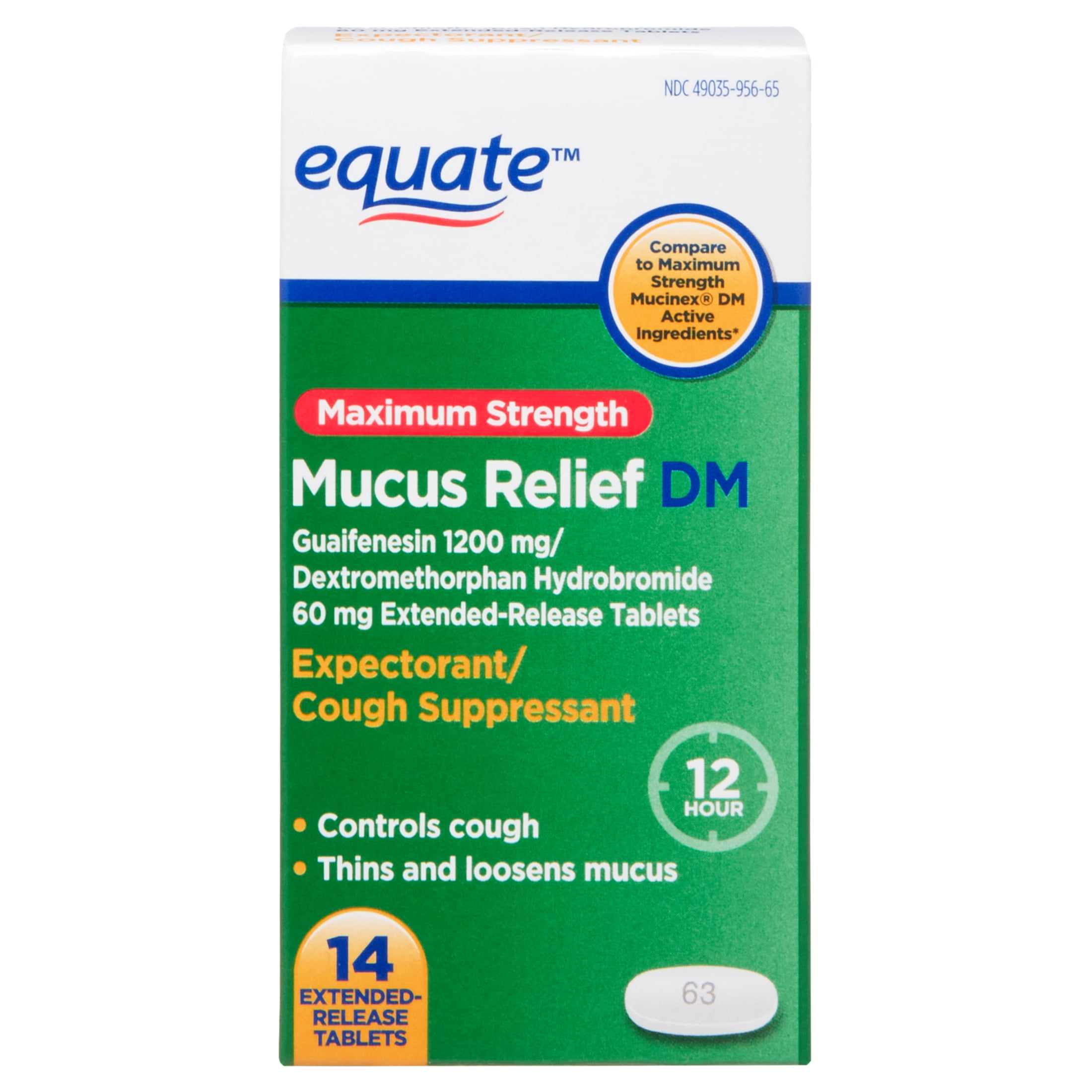 Equate Mucus Relief Max Strength, Cough Suppressant DM Tablets, 14 Count