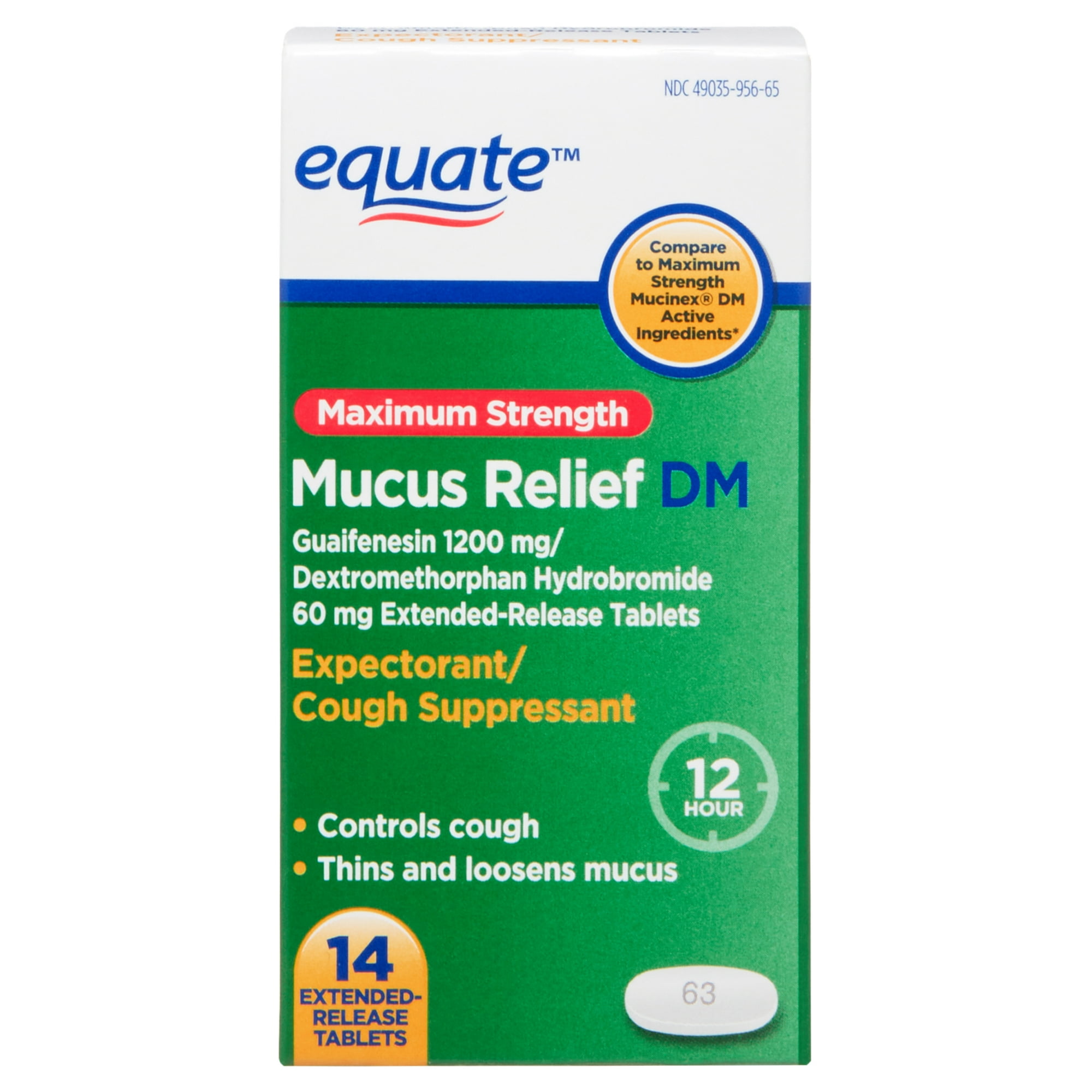 Equate Cough & Cold 60mg Compare to Maximum Strength Mucinex® DM Active Ingredients 14 Tablets for Congestion