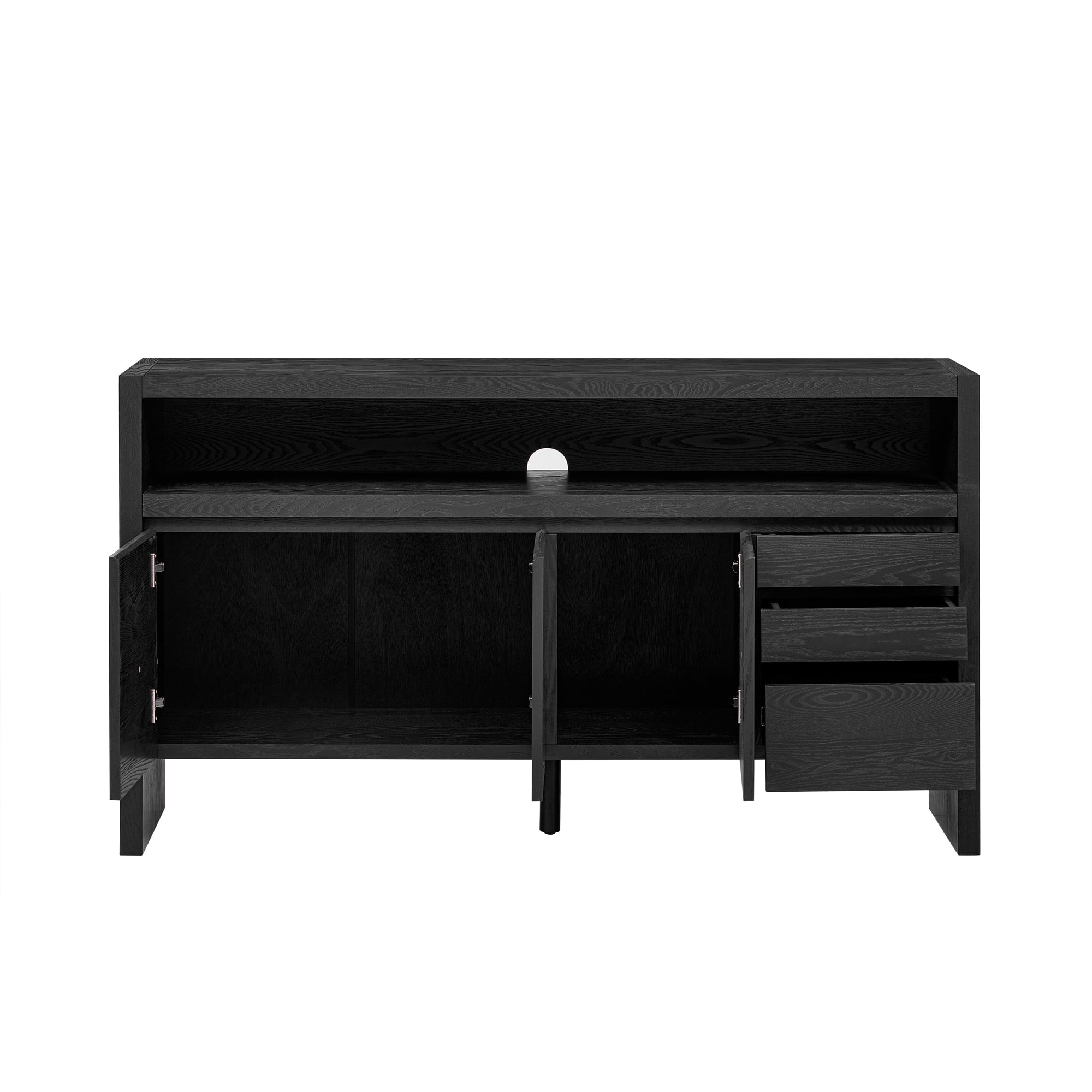 Euroco Sideboard Buffet Cabinet with Storage, 60" Modern Coffee Bar Station with 3 Doors,3 Drawers and Open Shelf for Kitchen,Living Room,Black