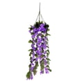 thumbnail image 1 of Flores artificiales colgantes, guirnalda de flores de wisteria de cesta colgante de flores violeta artificial, 2 racimos de flores artificiales decorativas de orquídea de seda falsa azul, 1 of 3
