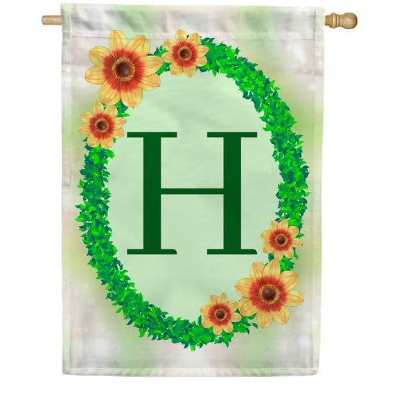 America Forever Summer Sunflower Wreath Monogram House Flag Letter S 28 x 40 inches Green Ivy Wreath Summertime Double Sided Vertical Outdoor Yard Lawn Decorative Seasonal Yellow Floral House Flag