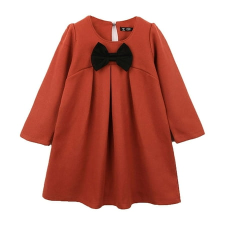 

Dadaria Baby Girl Clothes 2-8 Years Fall Winter Bowknot Solid Color Loose Woolen Dress Orange 5-6 Years Toddler